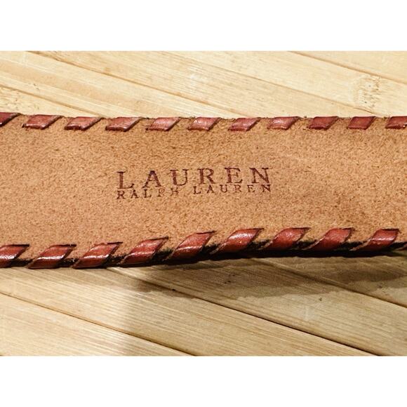 Ralph Lauren Tan Brown Floral Embossed Genuine Leather Belt Women’s Size M ? main image 5